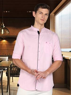 Men's linen cotton mandarin collar casual shirt | chinese collar shirt for men 1