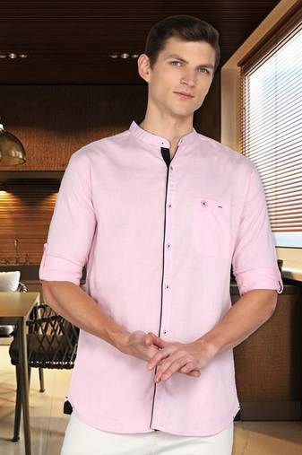 Men's linen cotton mandarin collar casual shirt | chinese collar shirt for men