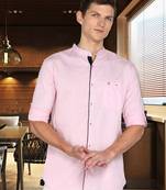 Men's linen cotton mandarin collar casual shirt | chinese collar shirt for men