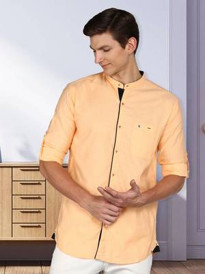 Men's linen cotton mandarin collar casual shirt | chinese collar shirt for men 1