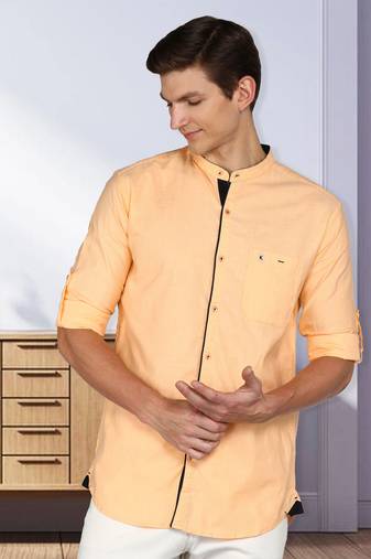 Men's linen cotton mandarin collar casual shirt | chinese collar shirt for men