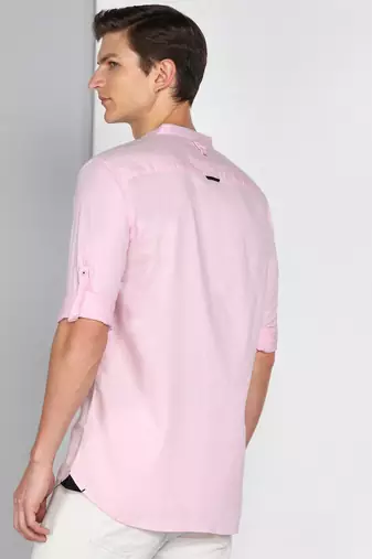 Men's linen cotton mandarin collar casual shirt | chinese collar shirt for men