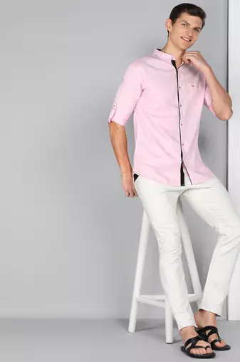 Men's linen cotton mandarin collar casual shirt | chinese collar shirt for men