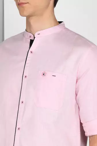 Men's linen cotton mandarin collar casual shirt | chinese collar shirt for men