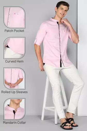 Men's linen cotton mandarin collar casual shirt | chinese collar shirt for men