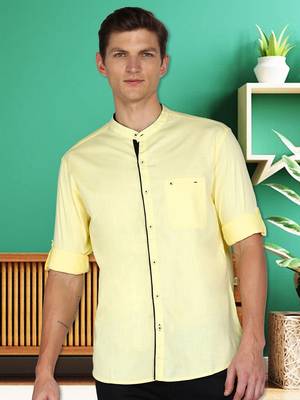 Men's linen cotton mandarin collar casual shirt | chinese collar shirt for men 1