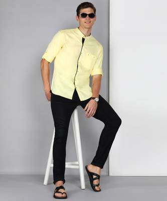 Men's linen cotton mandarin collar casual shirt | chinese collar shirt for men 3
