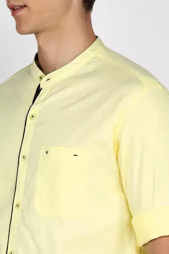 Men's linen cotton mandarin collar casual shirt | chinese collar shirt for men