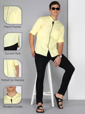 Men's linen cotton mandarin collar casual shirt | chinese collar shirt for men 5