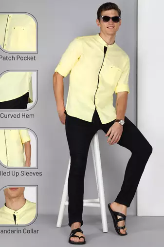 Men's linen cotton mandarin collar casual shirt | chinese collar shirt for men