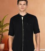 Men's linen cotton mandarin collar casual shirt | chinese collar shirt for men