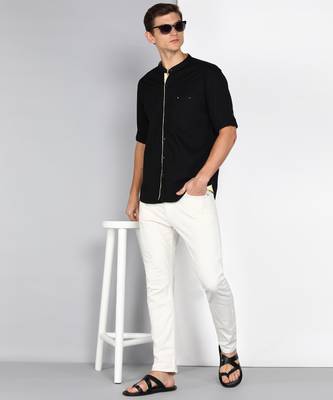 Men's linen cotton mandarin collar casual shirt | chinese collar shirt for men 3