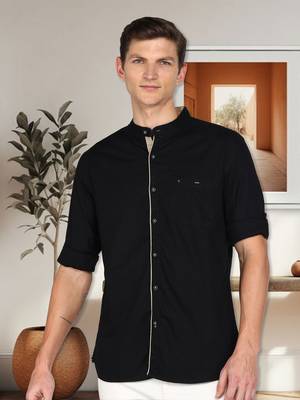 Men's linen cotton mandarin collar casual shirt | chinese collar shirt for men 1