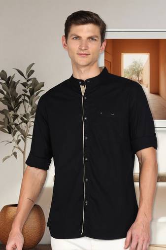 Men's linen cotton mandarin collar casual shirt | chinese collar shirt for men