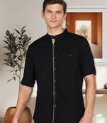 Men's linen cotton mandarin collar casual shirt | chinese collar shirt for men