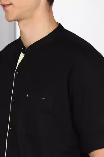 Men's linen cotton mandarin collar casual shirt | chinese collar shirt for men