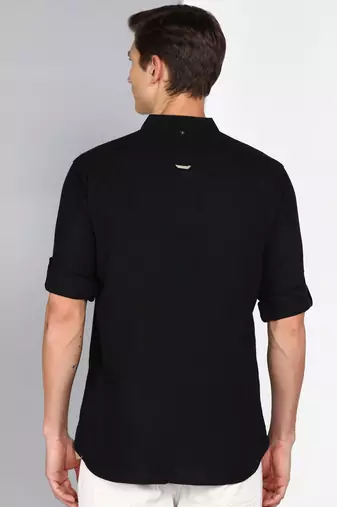 Men's linen cotton mandarin collar casual shirt | chinese collar shirt for men