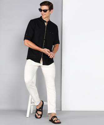 Men's linen cotton mandarin collar casual shirt | chinese collar shirt for men 3