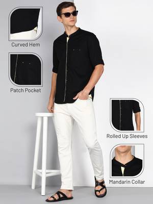 Men's linen cotton mandarin collar casual shirt | chinese collar shirt for men 5