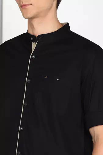 Men's linen cotton mandarin collar casual shirt | chinese collar shirt for men