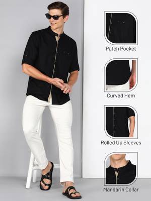 Men's linen cotton mandarin collar casual shirt | chinese collar shirt for men 5