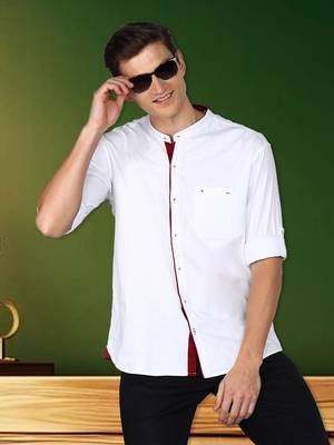 Men's linen cotton mandarin collar casual shirt | chinese collar shirt for men 1
