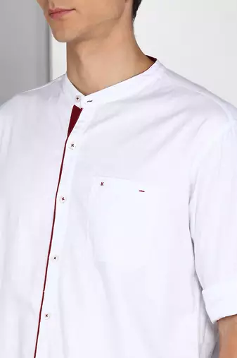 Men's linen cotton mandarin collar casual shirt | chinese collar shirt for men
