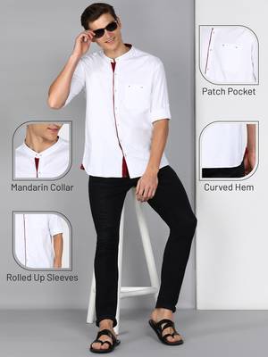Men's linen cotton mandarin collar casual shirt | chinese collar shirt for men 5
