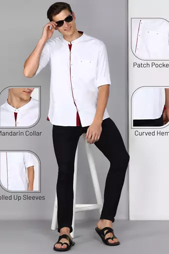 Men's linen cotton mandarin collar casual shirt | chinese collar shirt for men