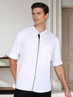 Men's linen cotton mandarin collar casual shirt | chinese collar shirt for men 1