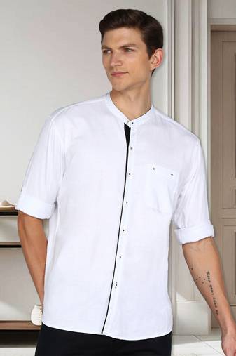 Men's linen cotton mandarin collar casual shirt | chinese collar shirt for men