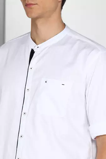Men's linen cotton mandarin collar casual shirt | chinese collar shirt for men