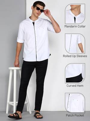 Men's linen cotton mandarin collar casual shirt | chinese collar shirt for men 5