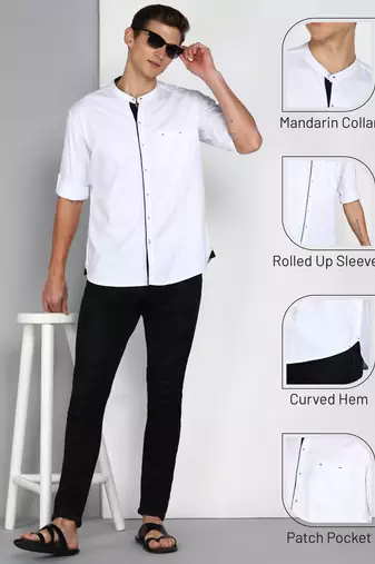 Men's linen cotton mandarin collar casual shirt | chinese collar shirt for men