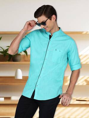 Men's linen cotton mandarin collar casual shirt | chinese collar shirt for men 1