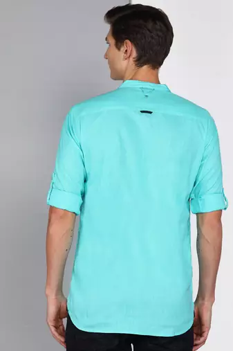 Men's linen cotton mandarin collar casual shirt | chinese collar shirt for men