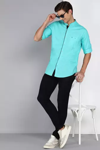 Men's linen cotton mandarin collar casual shirt | chinese collar shirt for men