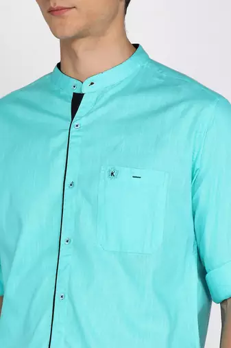 Men's linen cotton mandarin collar casual shirt | chinese collar shirt for men