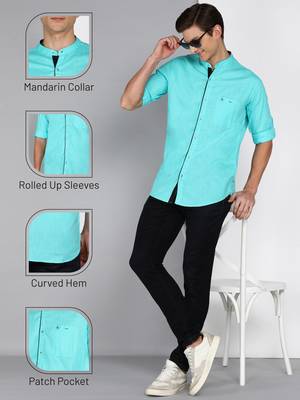 Men's linen cotton mandarin collar casual shirt | chinese collar shirt for men 5