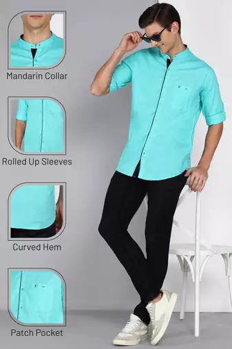 Men's linen cotton mandarin collar casual shirt | chinese collar shirt for men