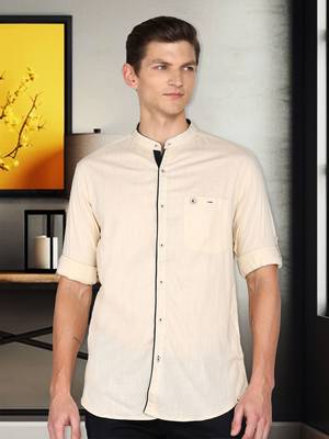 Men's Linen Cotton Mandarin Collar Casual Shirt | Chinese Collar Shirt for Men 1