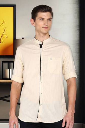 Men's Linen Cotton Mandarin Collar Casual Shirt | Chinese Collar Shirt for Men