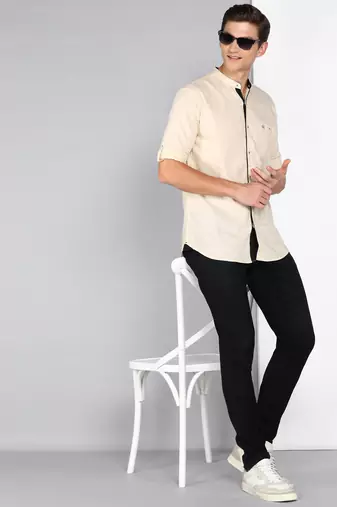 Men's Linen Cotton Mandarin Collar Casual Shirt | Chinese Collar Shirt for Men