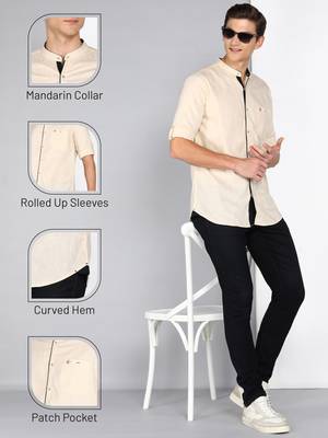 Men's Linen Cotton Mandarin Collar Casual Shirt | Chinese Collar Shirt for Men 5