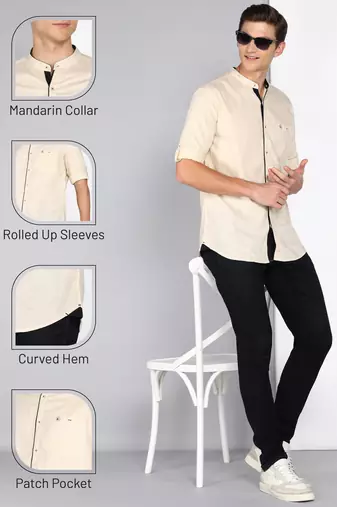 Men's Linen Cotton Mandarin Collar Casual Shirt | Chinese Collar Shirt for Men