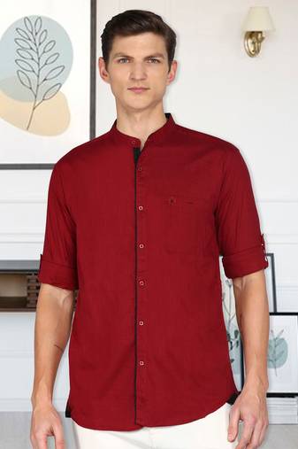 Men's Linen Cotton Mandarin Collar Casual Shirt | Chinese Collar Shirt for Men