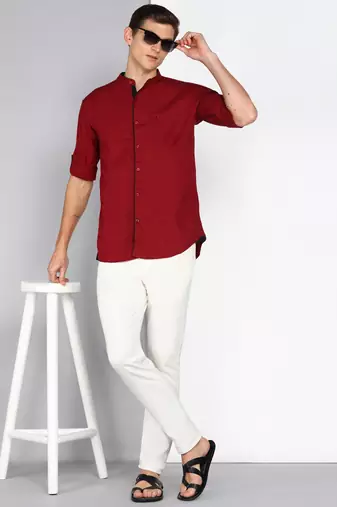 Men's Linen Cotton Mandarin Collar Casual Shirt | Chinese Collar Shirt for Men