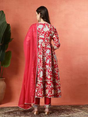 Multicolor women embroidered printed anarkali kurta pant with dupatta set 2