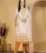 Mustard women floral printed aline kurta pant with dupatta set