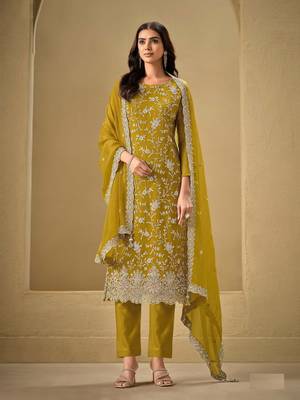 Lemon embroidered chinon salwar suit 1